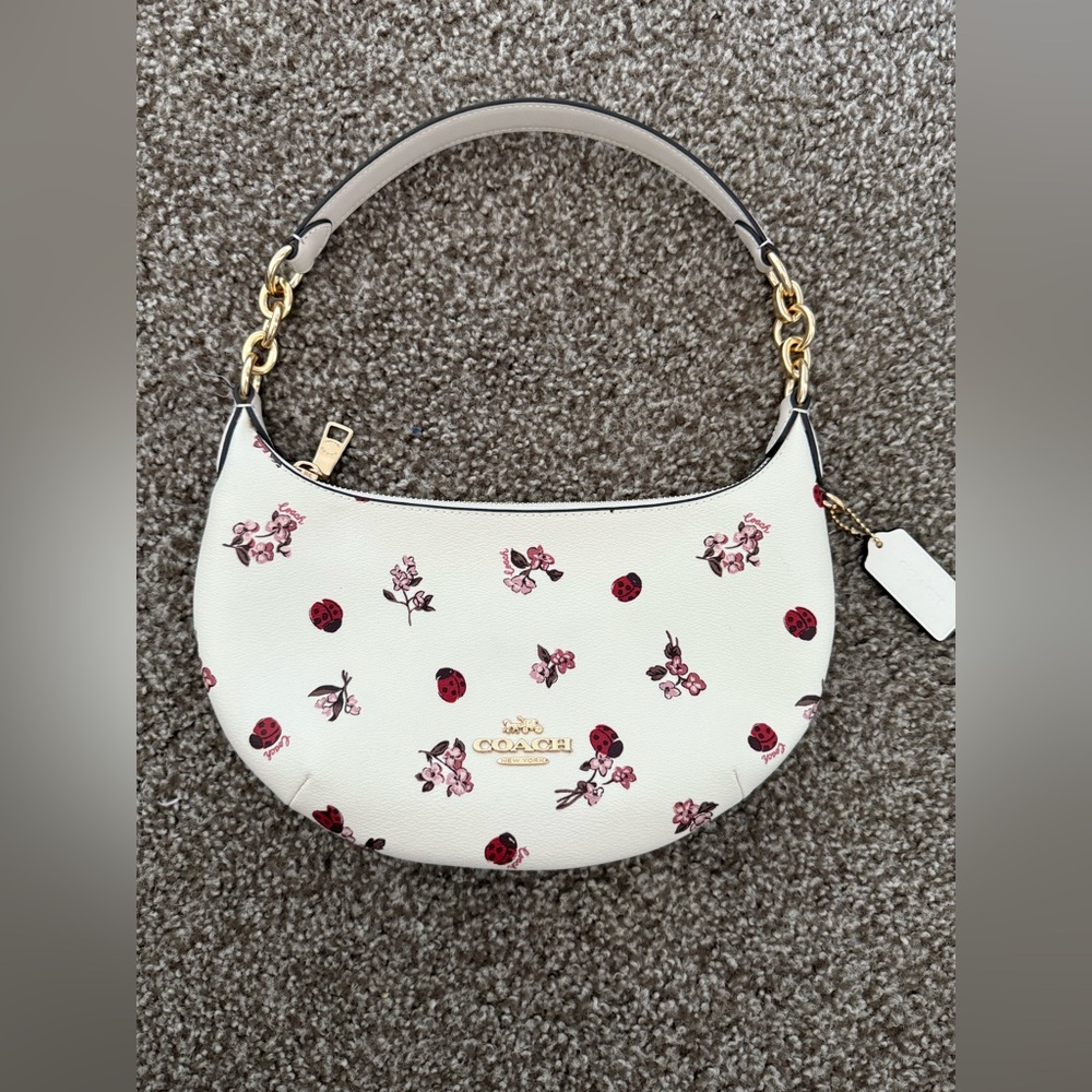 Coach Ivory Bag with Red Floral Design